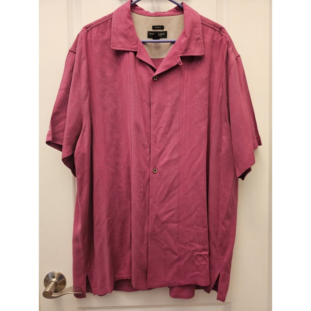 ​Men's XXL Pronto Uomo Casual Camp Shirt Fuchsia Silk Hawaiian Style